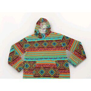RF Brand Mens Hoodie L Aztec Pullover Sweater Sweatshirt Southwestern Fleece